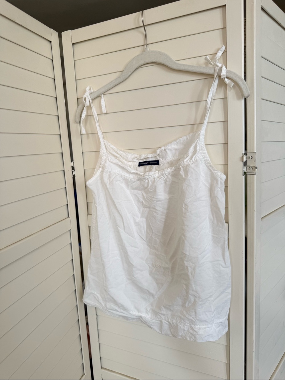 Brandy Melville White Tie-Strap Cotton Tank Top small